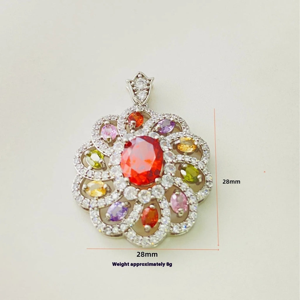 Women's floral zircon pendant necklace in gold, champagne gold or platinum colour with choice of chain