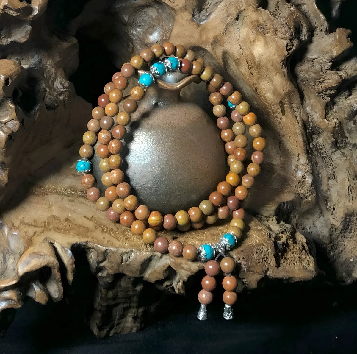 108-bead geometric stone bracelet with hand-polished Lvzhu finish, 5-6mm bead diameter