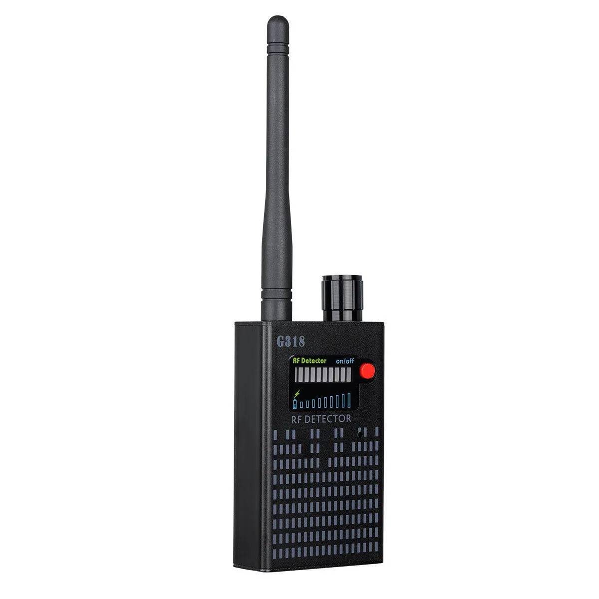 Black G318 anti-monitoring detector with aluminium alloy casing measuring 102mm length