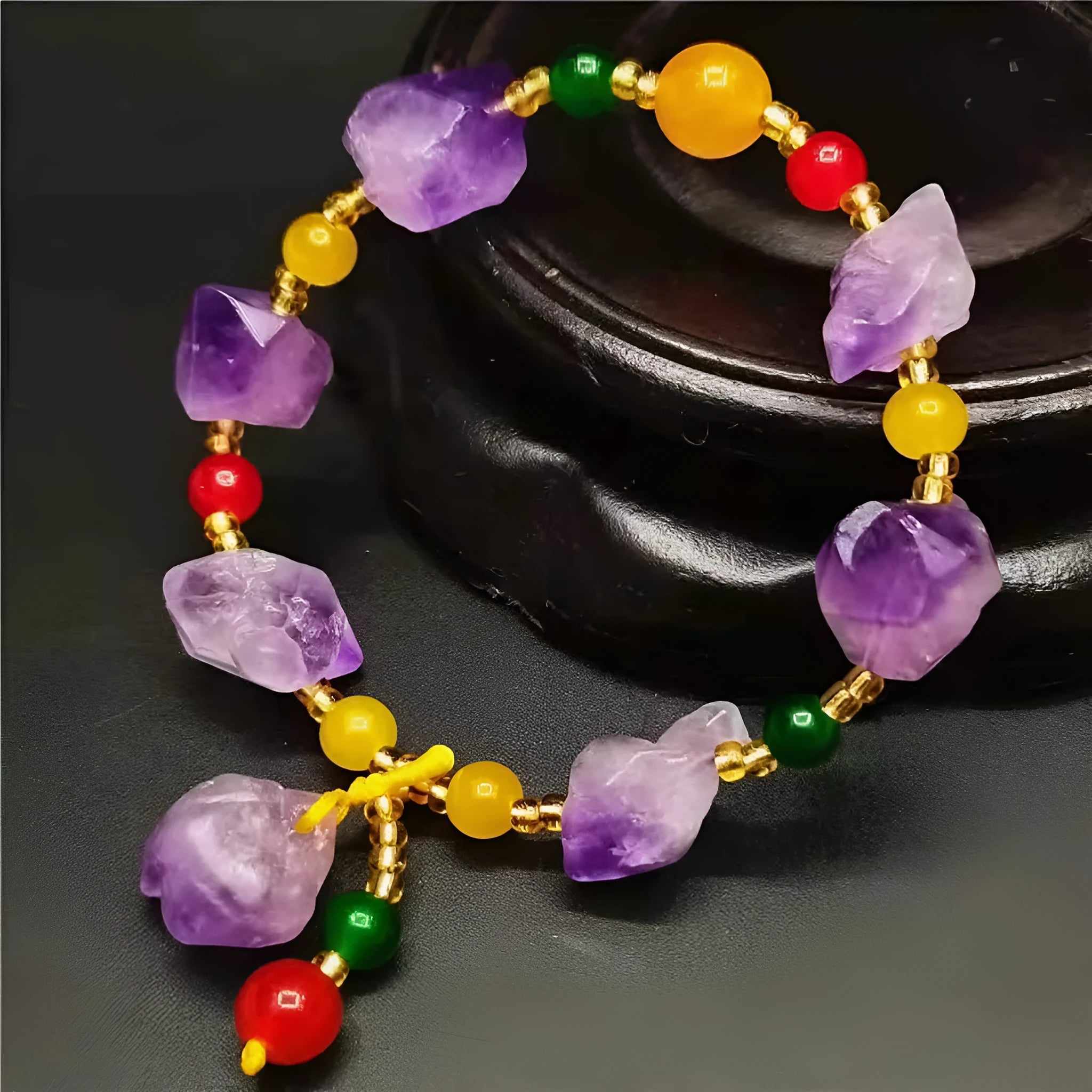 Natural amethyst bracelet with fu character engraving on purple gemstone beads