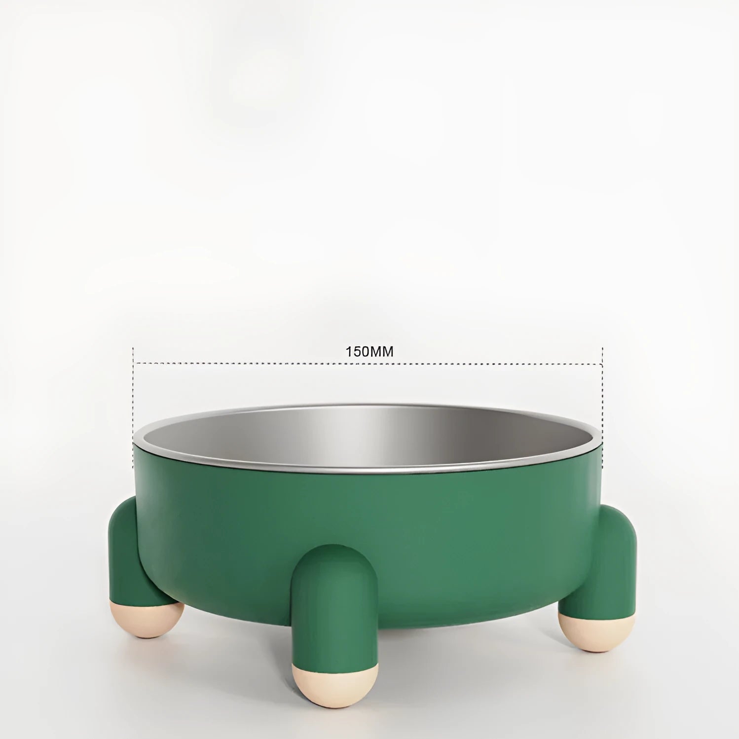 Green stainless steel pet bowl with a non-slip base and high foot for dogs and cats.