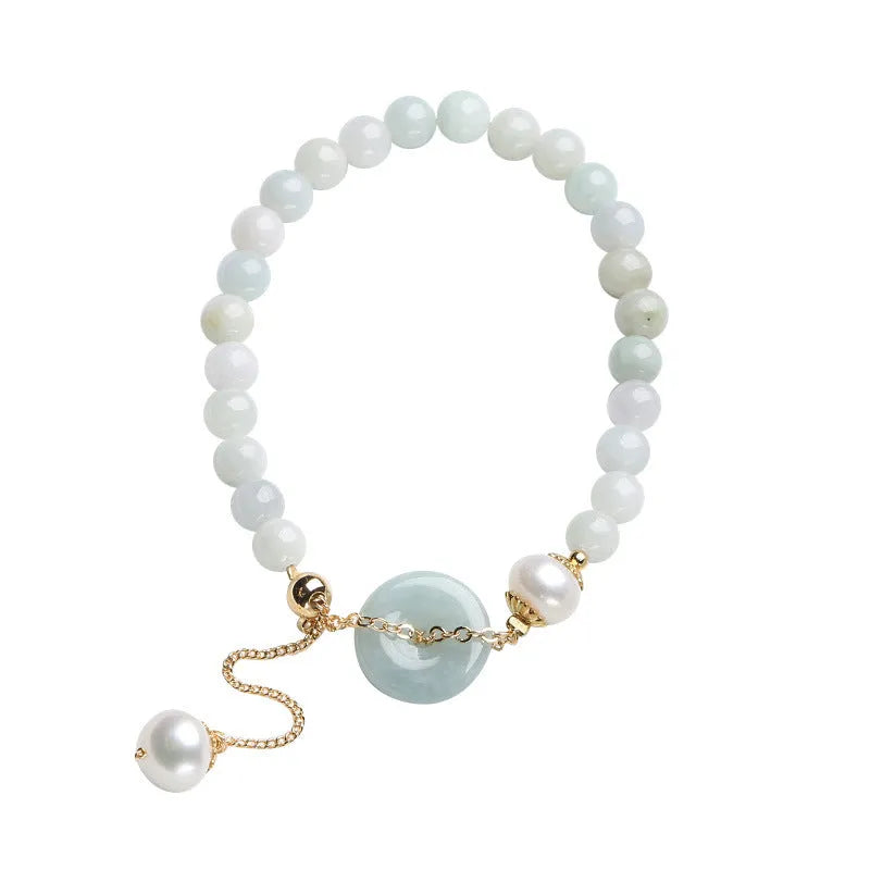 Natural emerald jade peace buckle pearl bracelet with geometric shapes and national style design