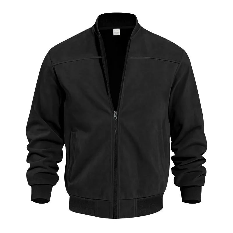 Men's plus size suede casual jacket in army green colour with a zip front.