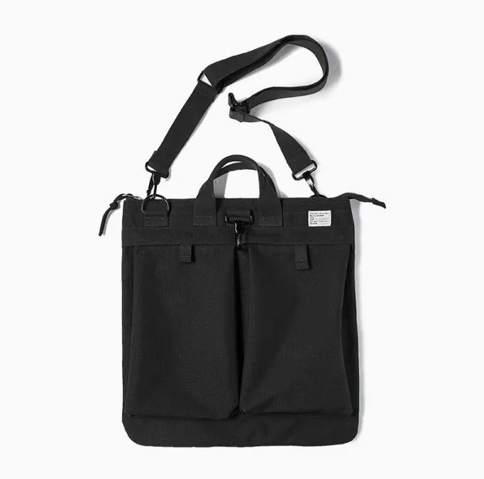 Retro canvas crossbody bag with helmet storage compartment and hard handle