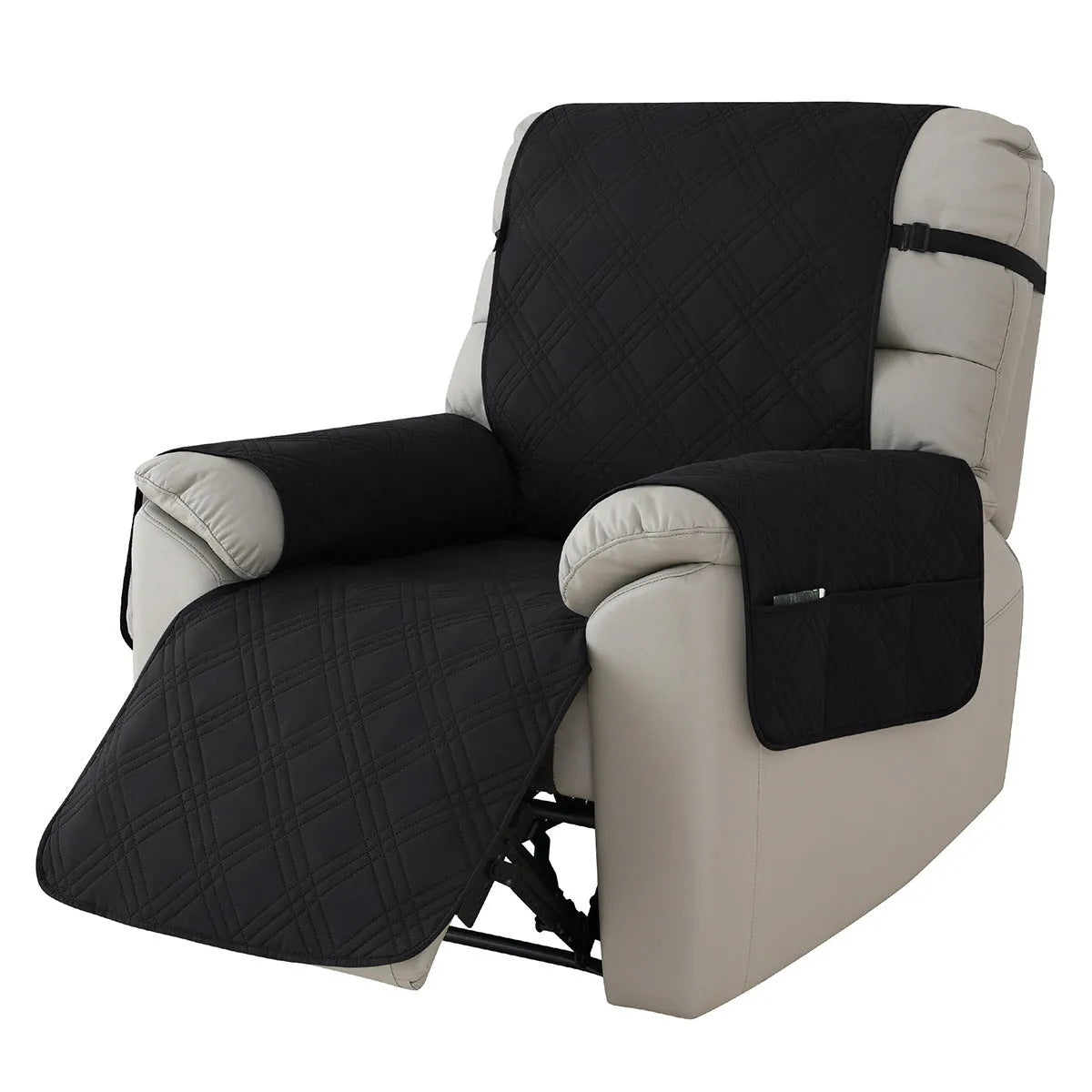 Quilted waterproof sofa cover in burgundy on a Chivas massage chair, showing three-line stitching and fitted design.