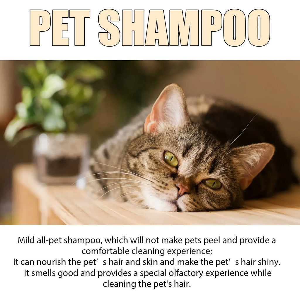 Bottle of mild dog shampoo for soft, tangle-free hair in 100ml and 300ml sizes.