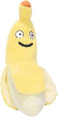 Yellow banana-shaped plush cat toy with crinkle sound and catnip filling