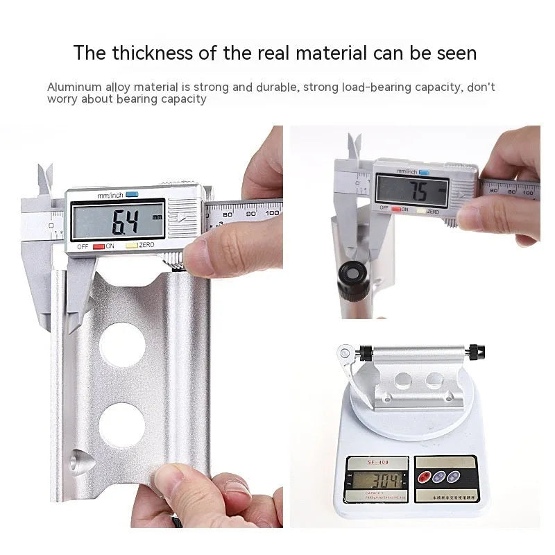 Silver metal quick release bicycle clamp for front fork accessory mounting.
