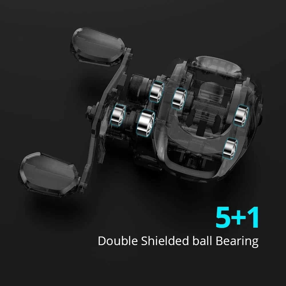 Drip wheel fishing reel with left or right hand retrieve option and included storage vessel