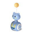 Interactive cat toys with feather wand and rotating ball on rolling tumbler base