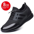 Men's black casual height increasing shoes in leather, Lycra or mesh with a chunky rubber sole