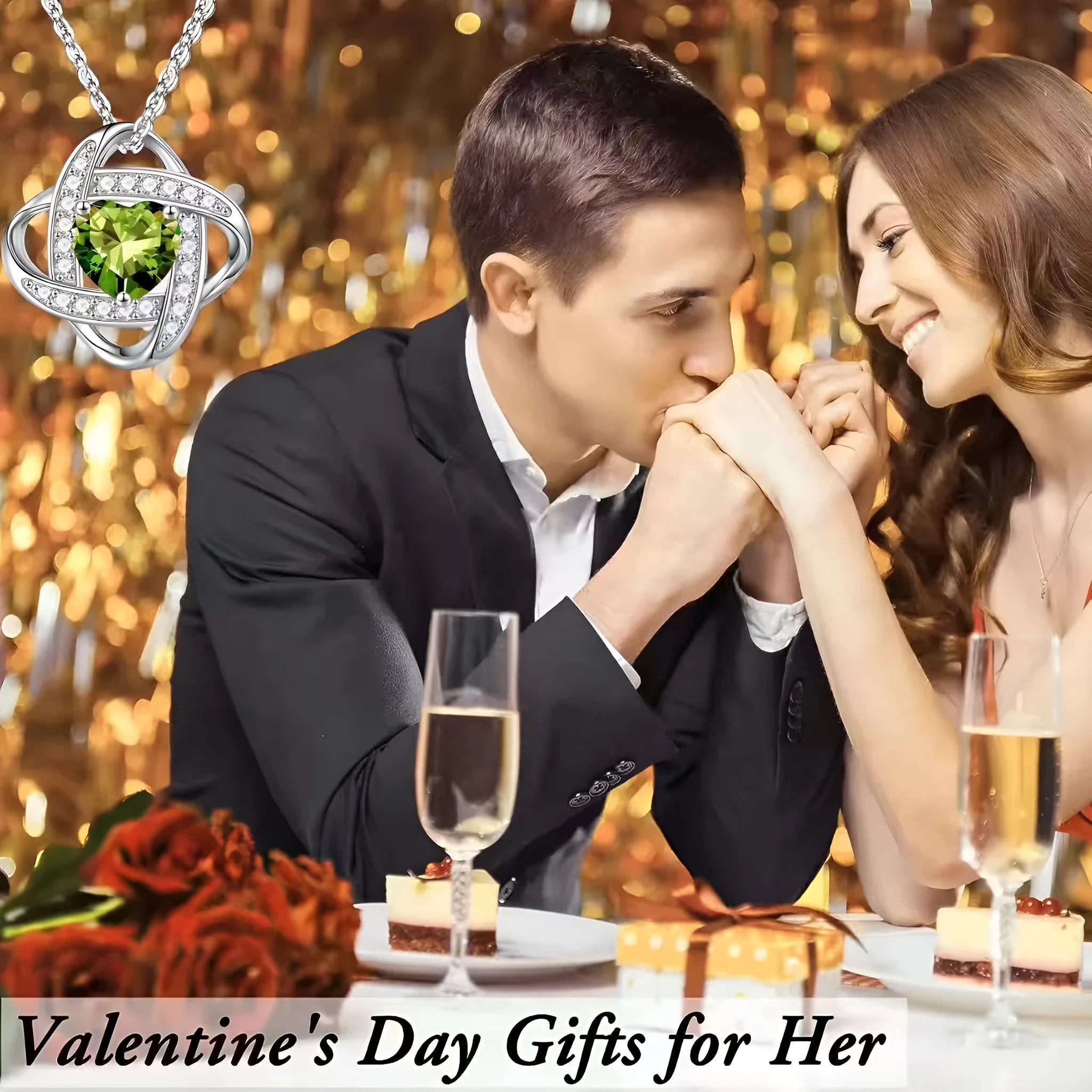 Copper electroplated ladies heart-shaped necklace in platinum-toned colours with European-American styling.