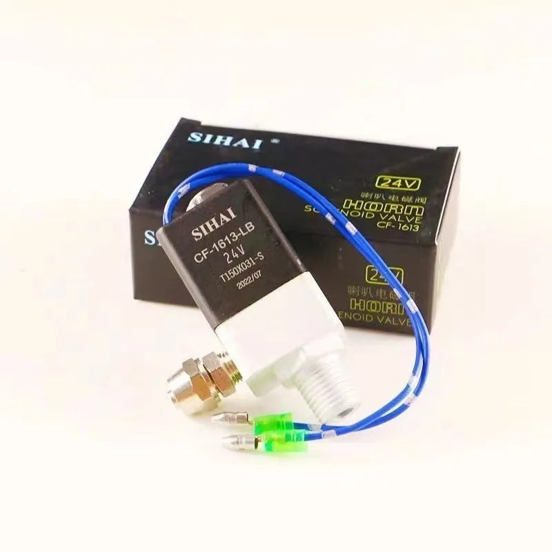 Black dual trumpet air horn kit for 12V and 24V vehicle systems