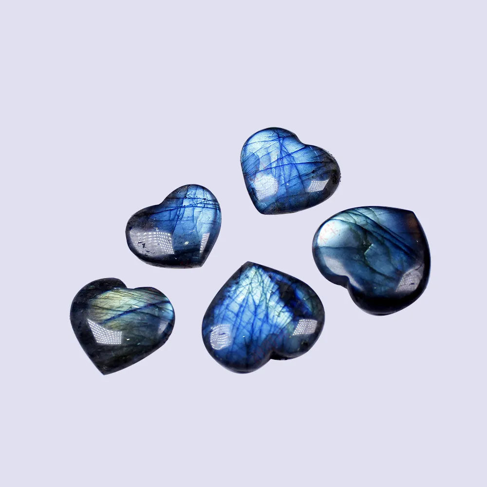 Natural blue feldspar crystal pendant with heart-shaped handle design in geometric shape