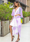 Light purple lace-embroidered beach cover-up dress for women, free size swimwear outerwear