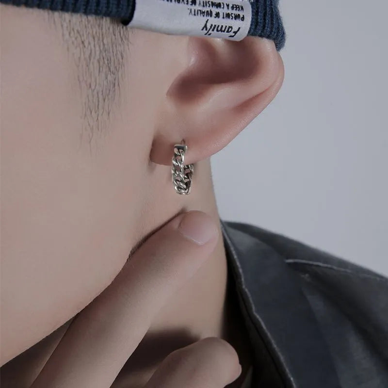 Geometric copper men's earrings in hip hop style with West Coast aesthetic and silver colour