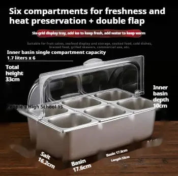 Stainless steel commercial dining plate display box with lid and multiple compartment configuration options