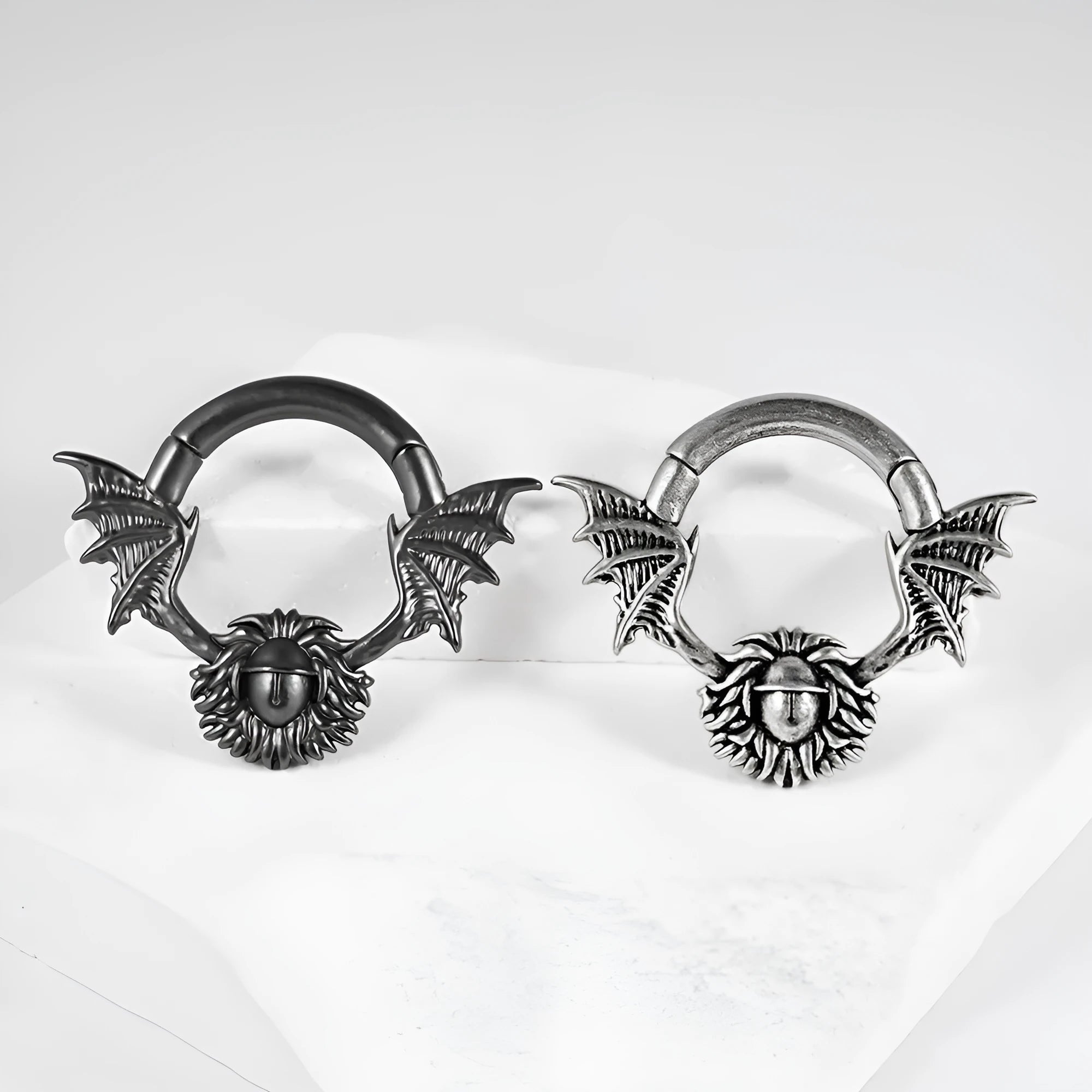Copper magnetic ear extender jewellery with geometric sharp cone design on ear