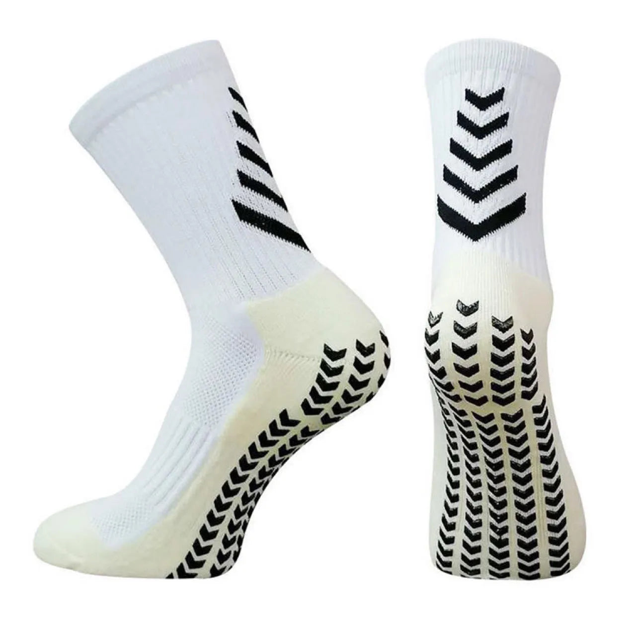 Men's mid-calf athletic socks with geometric patterns and non-slip silicone grip in multiple colour options