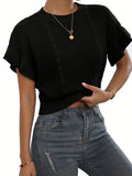 Knitted pullover sweater with twisted string ruffle short sleeves in Japanese Korean casual style