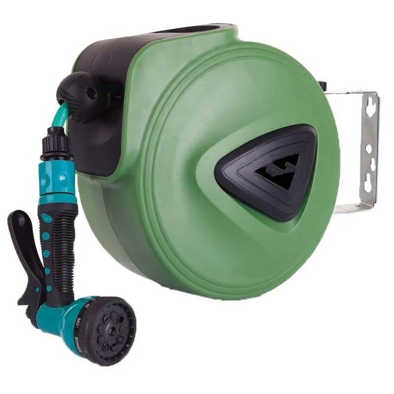 Automatic retractable hose reel with 10 metre PVC water pipe in compact 30.5 cm water drum for car washing