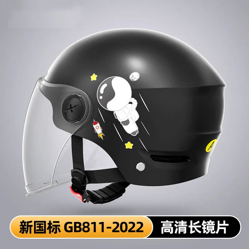 Khaki electric motorcycle half helmet with HD mirror lens on white background