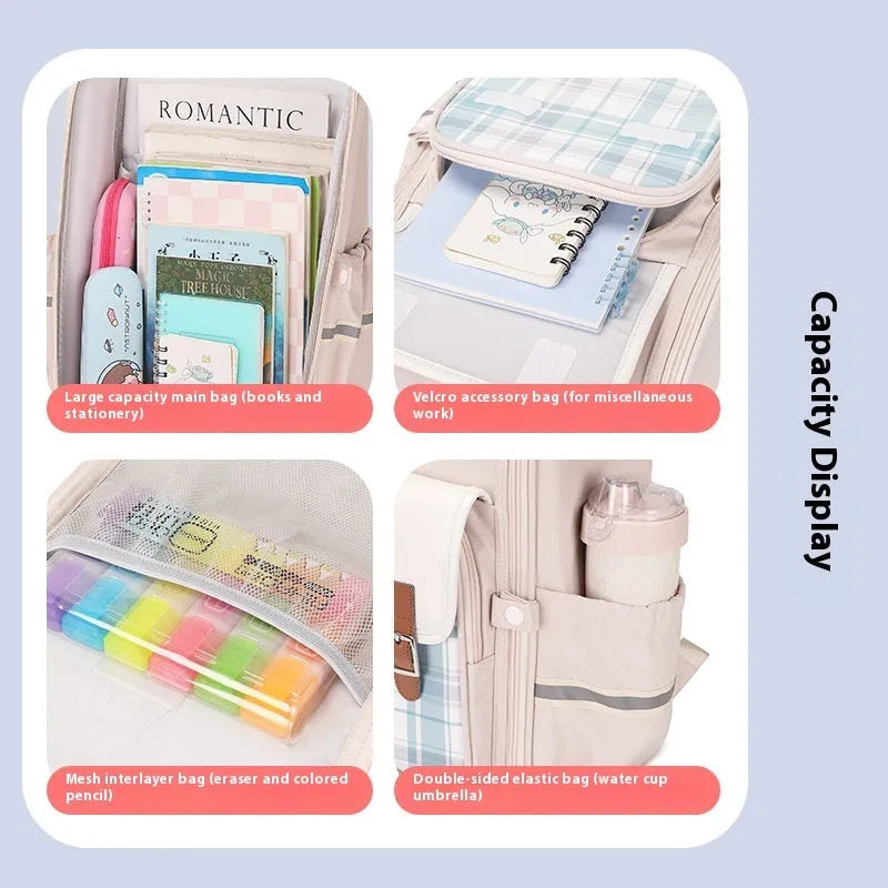Oxford cloth student schoolbag in multiple colour options including beige, green, pink, navy and royal blue variants
