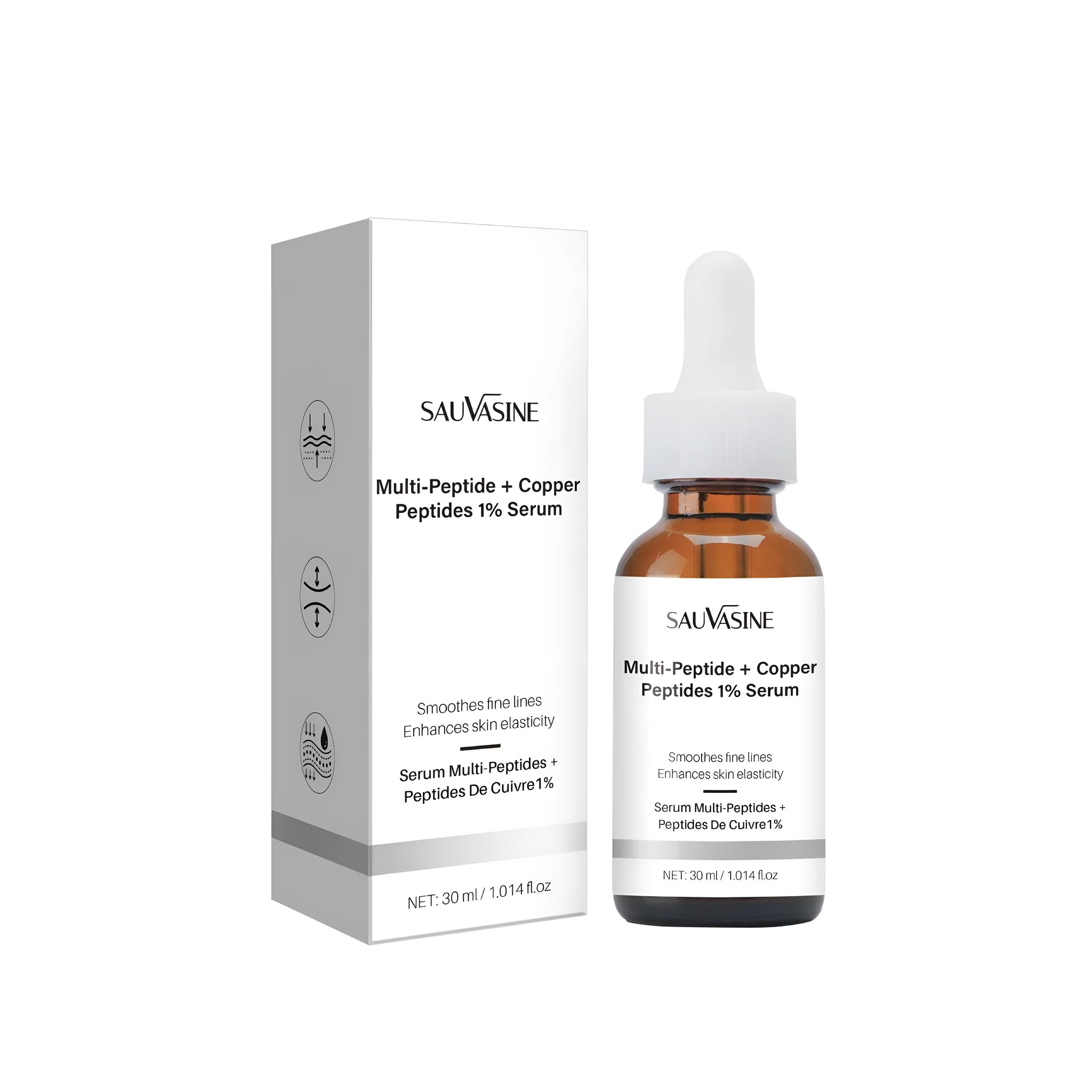 A 30ml moisturising oil bottle for wrinkles, measuring 105mm tall.