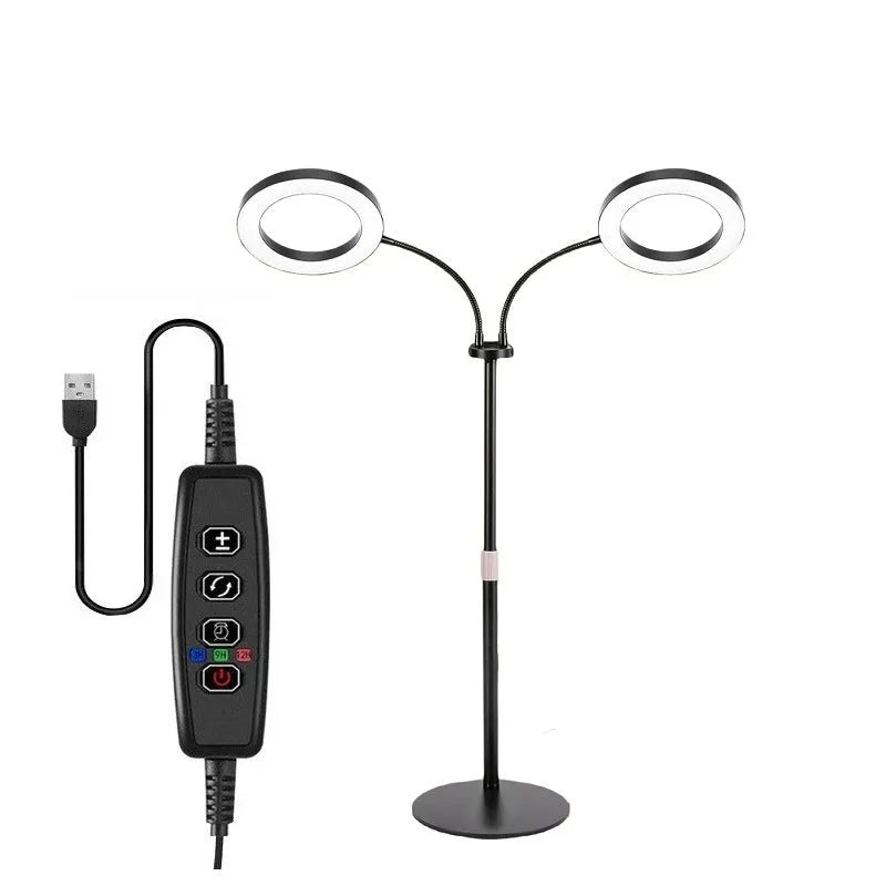 White retractable floor standing plant grow light with angel ring LED panel extended to full height.