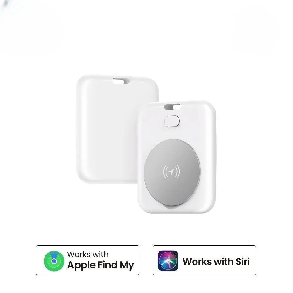 White ABS plastic pet tracking device showing portable attachment method