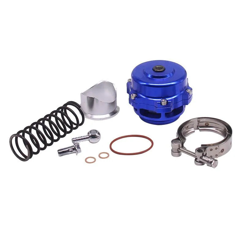 50mm aluminium alloy automotive blow-off valve in assorted colours: black, blue, red, purple, silver, gold.