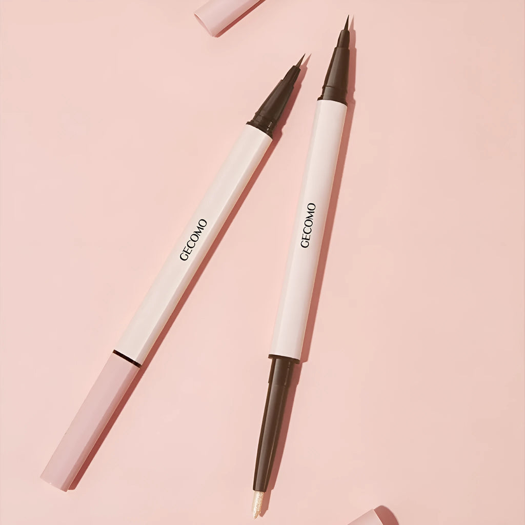 Double headed silkworm pen liquid eyeliner in Floating Platinum and Born Nude Apricot pearlescent colours