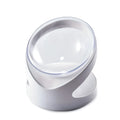 White elevated tilt cat food bowl made from clear durable plastic.