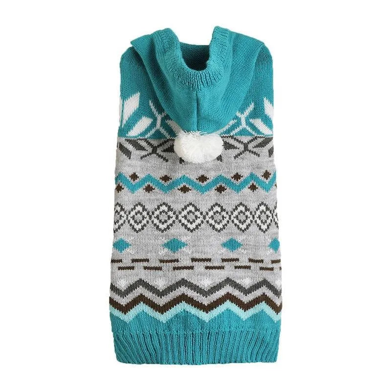 Classic diamond pattern pet sweater on small dog showing knit texture and colour options