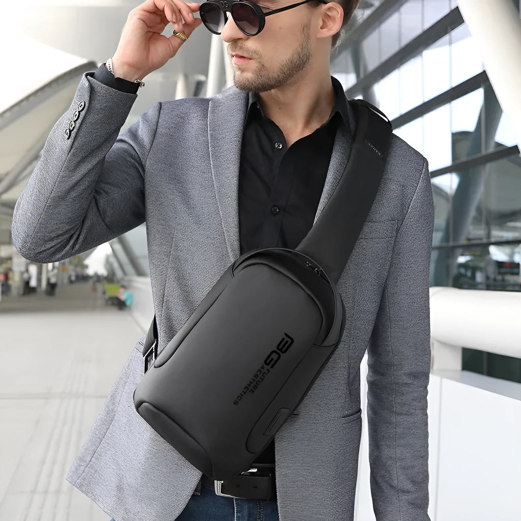 Men's Oxford cloth shoulder bag with USB port in business styling