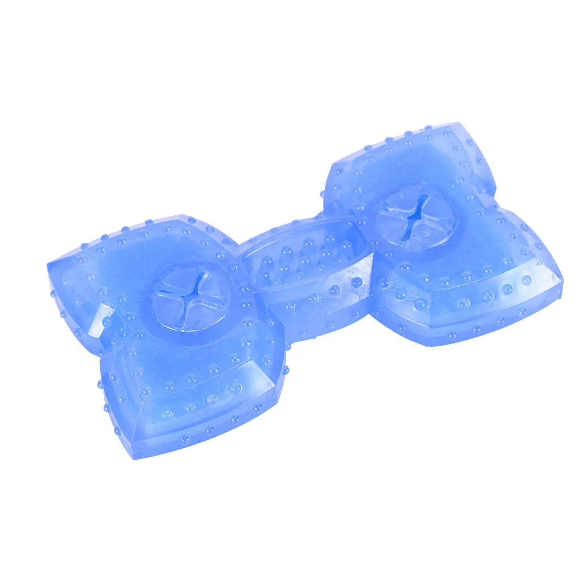 Freezable non-toxic dog chew toy in bone and circle shapes for teething and cooling.