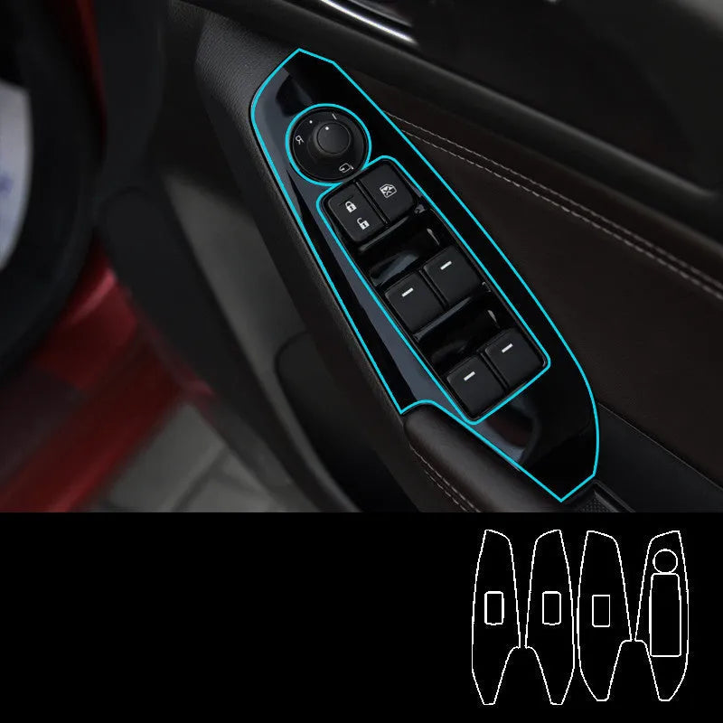 Four TPU protective films for car door control panel glass switches on 2014-2019 vehicles