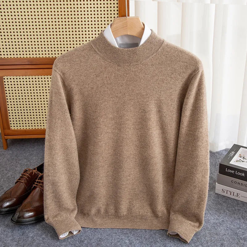 Men's half-collar loose fit wool sweater in a choice of colours including black, brown, and grey.