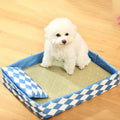 Blue rattan cat litter mat measuring 70x50cm serving as washable pet bed