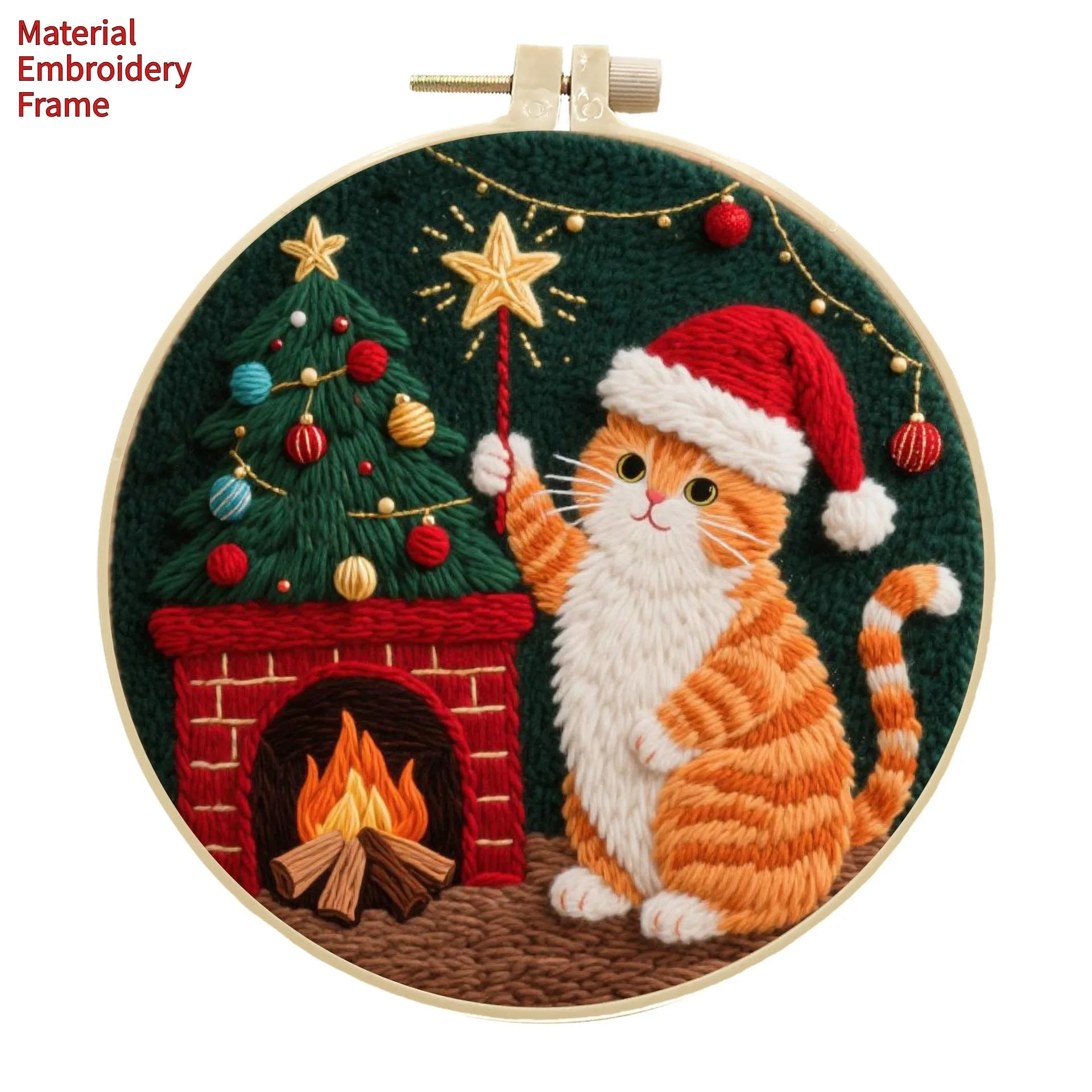 Embroidery material kit with cotton linen fabric featuring autumn fruit design, imitation bamboo hoop, and scissors.