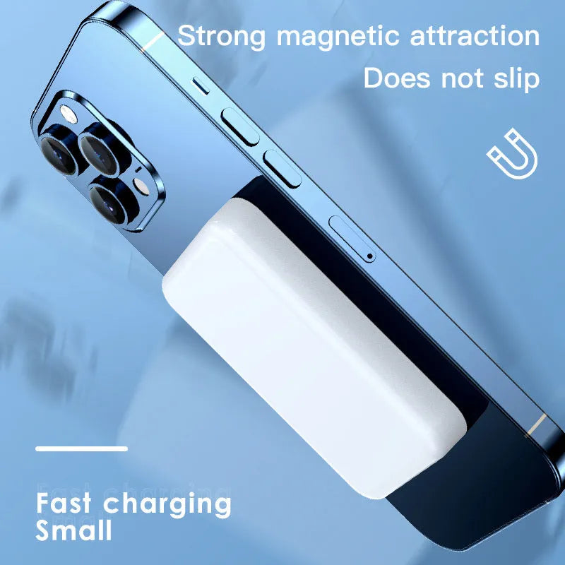 20000mAh mobile wireless magnetic power bank in pink, purple, or white with compact 100x64x18mm dimensions