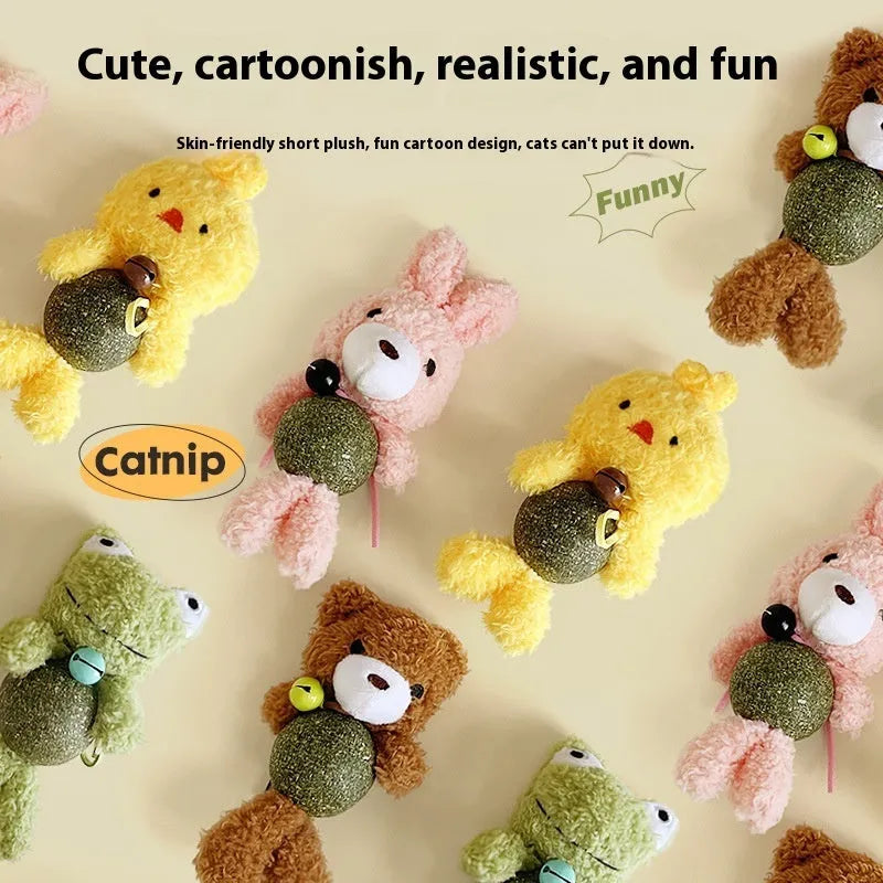 15cm plush catnip ball toy with mint scent and bell in brown bear design