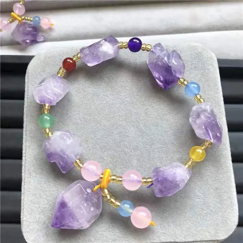 Natural amethyst bracelet with fu character engraving on purple gemstone beads
