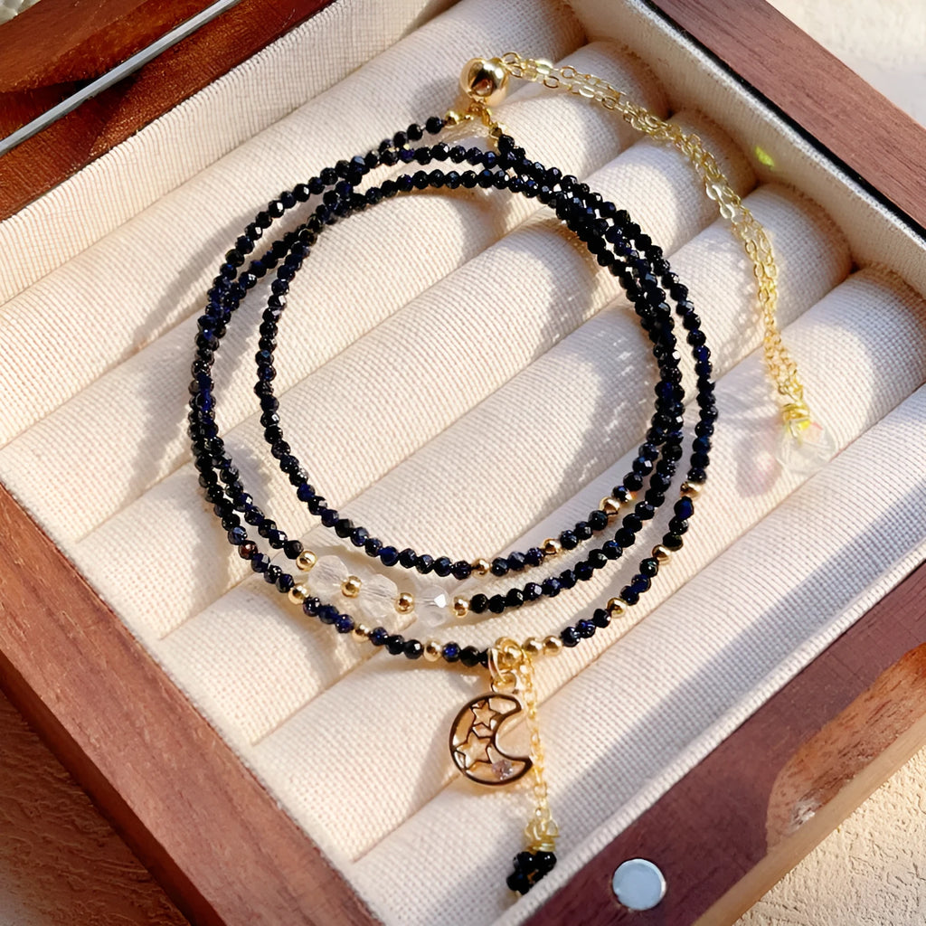 Blue gold sand stone three-ring women's bracelet with multi-layer manual craftsmanship