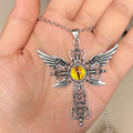 Alloy devil wings cross pendant necklace showing geometric design in available colour options