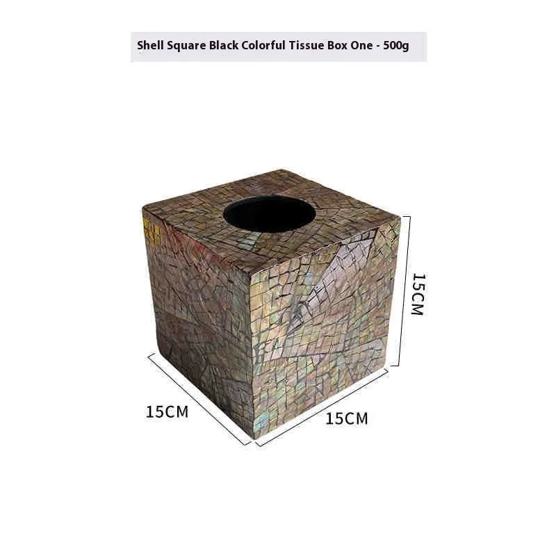 Natural shell tissue box with removable organiser in black rectangular and square designs