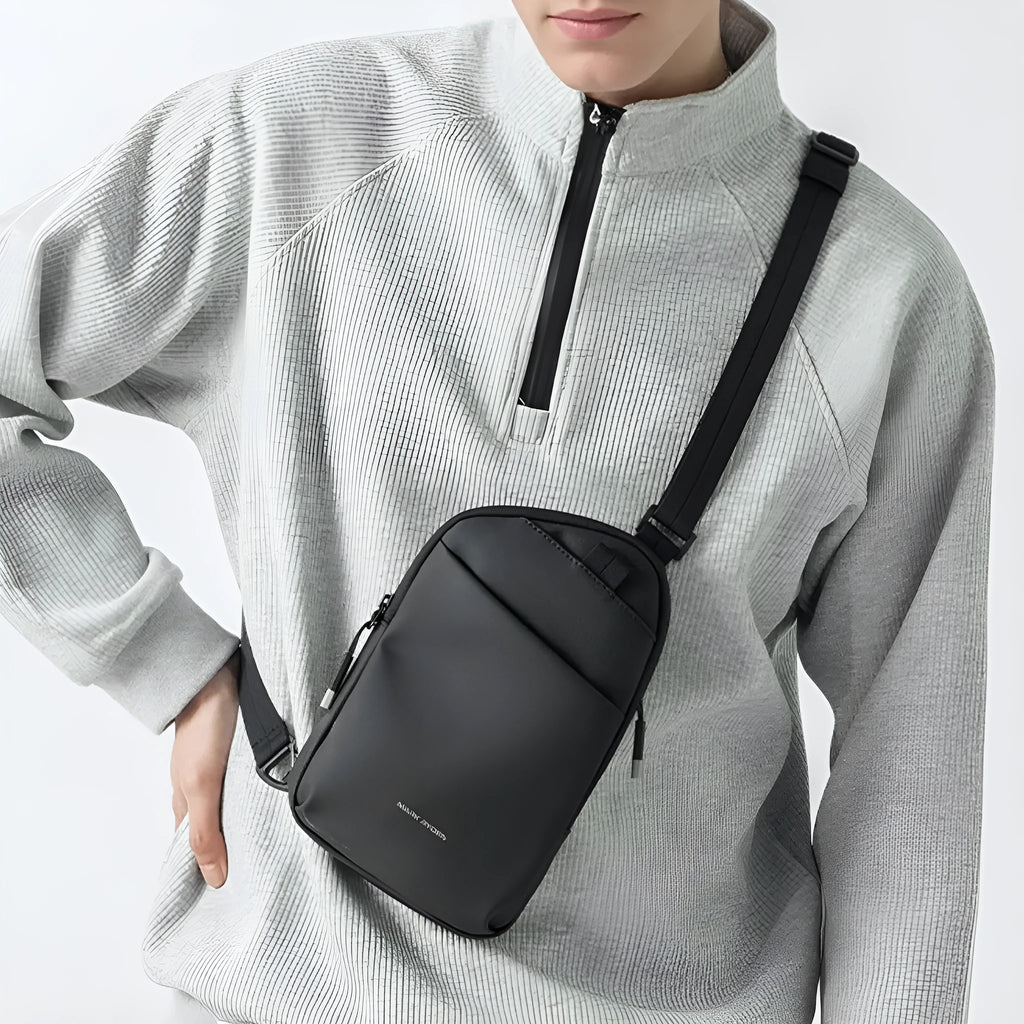 Men's black Oxford cloth crossbody bag with simple design and wear-resistant construction