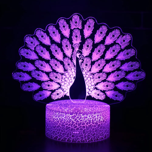 Colourful 3D acrylic USB table lamp with touch control and compact rectangular base.