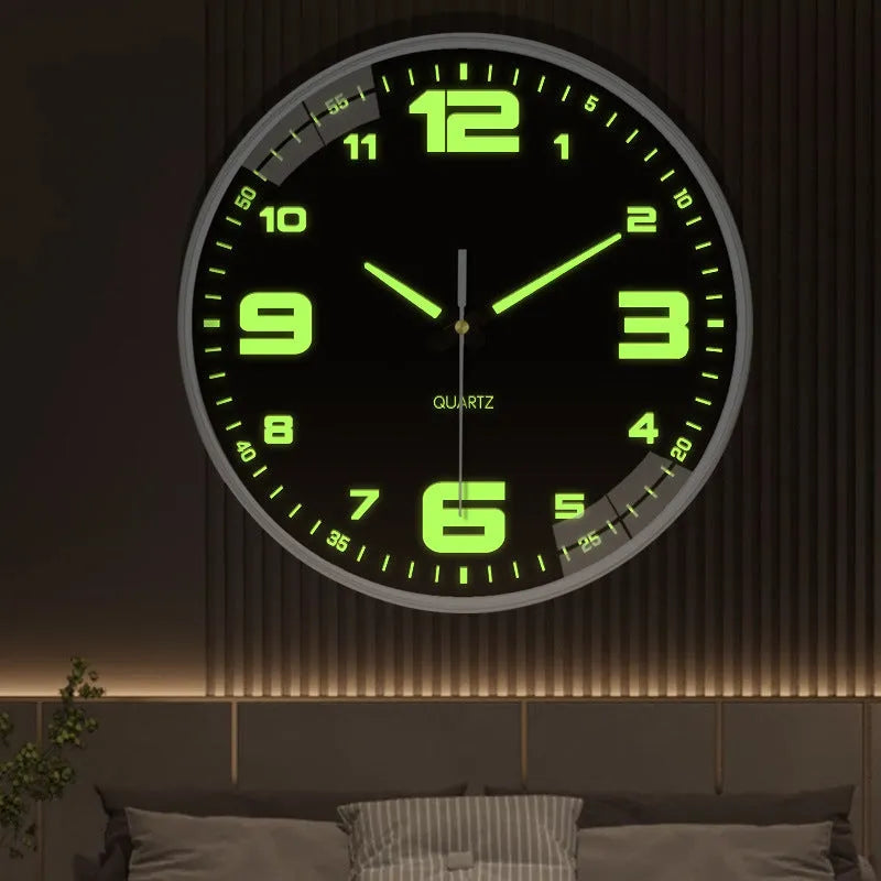 Modern round luminous wall clock 20cm diameter with plastic case on a wall