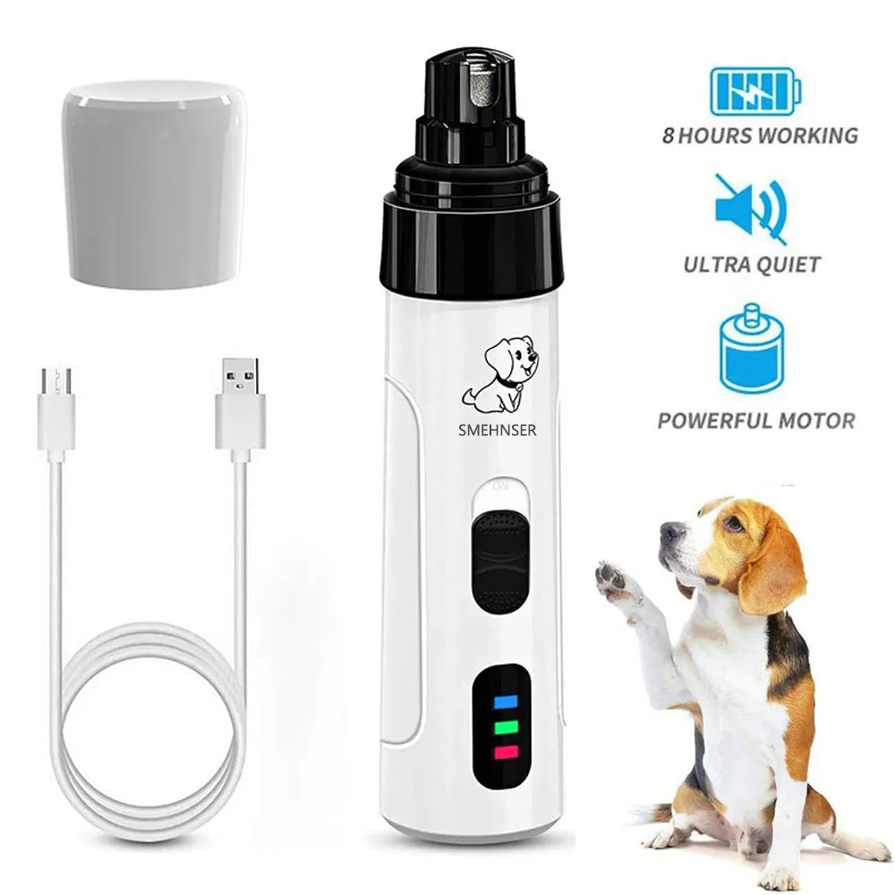 Electric dog nail grinder showing LCD display and three-speed settings